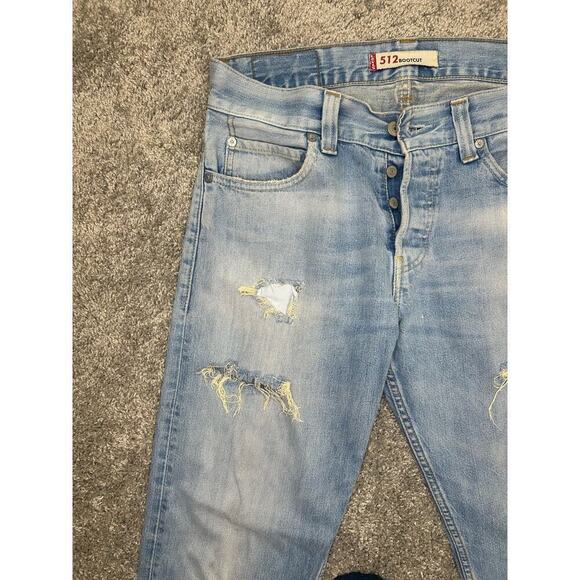 Levi's 512 Size 33 Waist and 28-inch Inseam Bootcut Distressed Button Fly - Picture 7 of 11